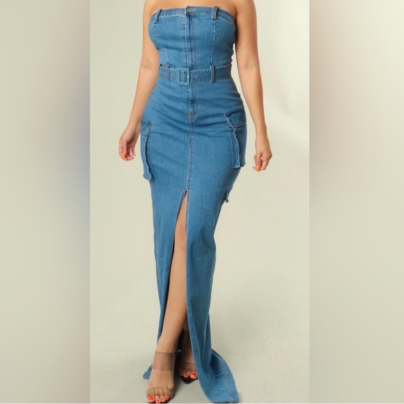Denim strapless maxi dress 💥💥💥🔥 - Picture 1 of 2